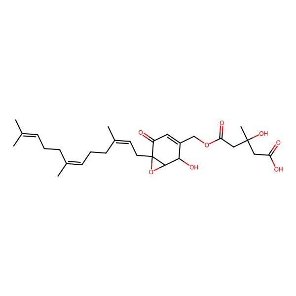 2D Structure of (3S)-3-hydroxy-5-[[(1R,2R,6R)-2-hydroxy-5-oxo-6-[(2E,6E)-3,7,11-trimethyldodeca-2,6,10-trienyl]-7-oxabicyclo[4.1.0]hept-3-en-3-yl]methoxy]-3-methyl-5-oxopentanoic acid