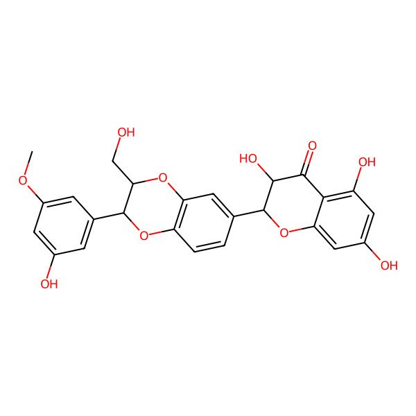 2D Structure of (2R,3R)-3,5,7-trihydroxy-2-[(2S,3S)-2-(3-hydroxy-5-methoxyphenyl)-3-(hydroxymethyl)-2,3-dihydro-1,4-benzodioxin-6-yl]-2,3-dihydrochromen-4-one