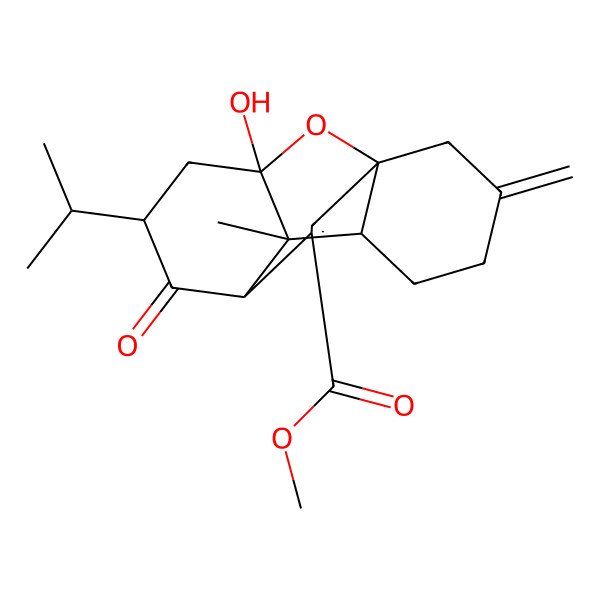 2D Structure of Methyl 8-hydroxy-9-methyl-13-methylidene-5-oxo-6-propan-2-yl-15-oxatetracyclo[6.6.1.01,10.04,9]pentadec-2-ene-3-carboxylate