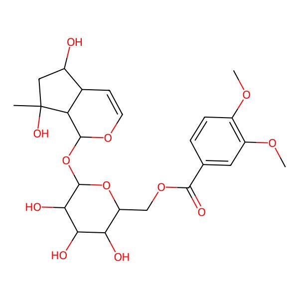 2D Structure of [(2R,3S,4S,5R,6S)-6-[[(1S,4aR,5R,7S,7aS)-5,7-dihydroxy-7-methyl-4a,5,6,7a-tetrahydro-1H-cyclopenta[c]pyran-1-yl]oxy]-3,4,5-trihydroxyoxan-2-yl]methyl 3,4-dimethoxybenzoate