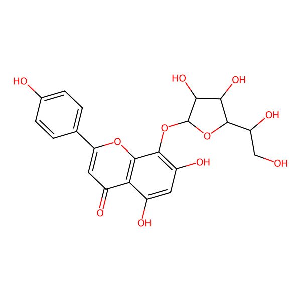 2D Structure of 8-[(2S,3R,4R,5R)-5-[(1R)-1,2-dihydroxyethyl]-3,4-dihydroxyoxolan-2-yl]oxy-5,7-dihydroxy-2-(4-hydroxyphenyl)chromen-4-one