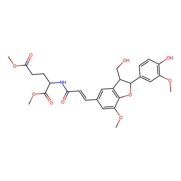 2D Structure of dimethyl (2R)-2-[[(Z)-3-[(2R,3S)-2-(4-hydroxy-3-methoxyphenyl)-3-(hydroxymethyl)-7-methoxy-2,3-dihydro-1-benzofuran-5-yl]prop-2-enoyl]amino]pentanedioate
