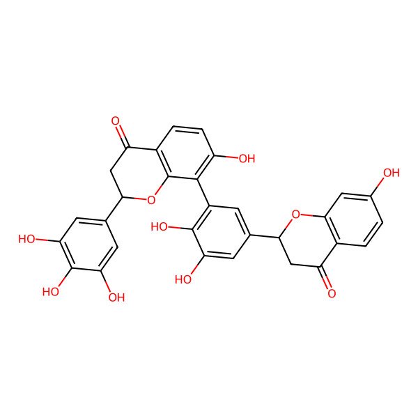 2D Structure of 8-[2,3-Dihydroxy-5-(7-hydroxy-4-oxo-2,3-dihydrochromen-2-yl)phenyl]-7-hydroxy-2-(3,4,5-trihydroxyphenyl)-2,3-dihydrochromen-4-one