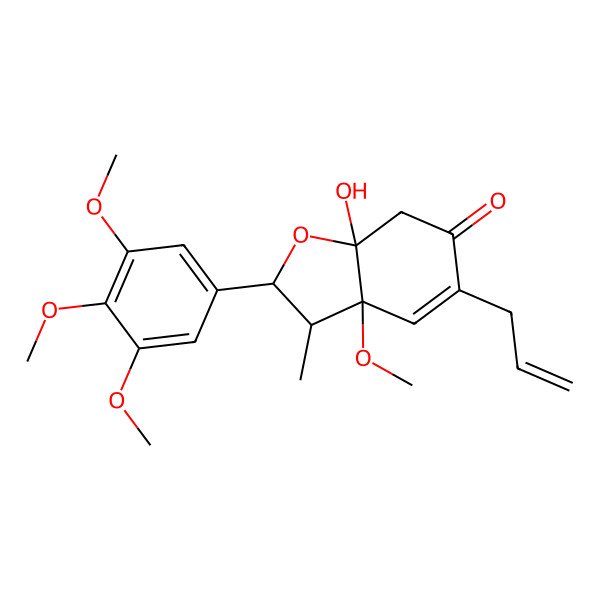 2D Structure of (2S,3R,3aS,7aR)-7a-hydroxy-3a-methoxy-3-methyl-5-prop-2-enyl-2-(3,4,5-trimethoxyphenyl)-3,7-dihydro-2H-1-benzofuran-6-one