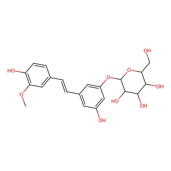 2D Structure of (2S,3R,4S,5S,6S)-2-[3-hydroxy-5-[(E)-2-(4-hydroxy-3-methoxyphenyl)ethenyl]phenoxy]-6-(hydroxymethyl)oxane-3,4,5-triol