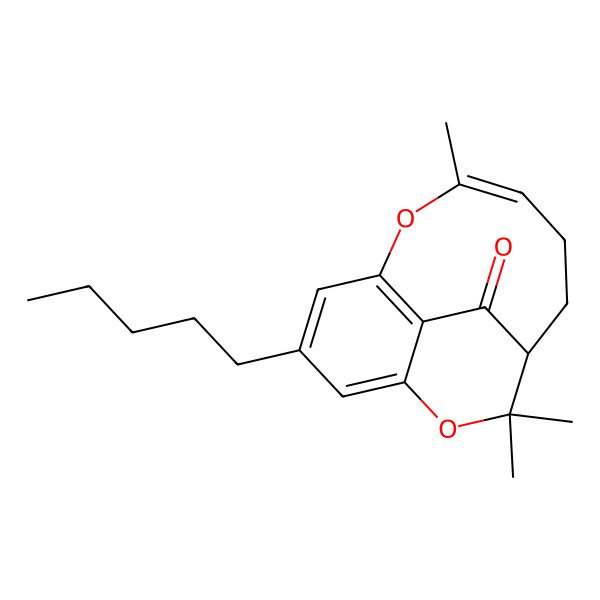 2D Structure of (1S,10Z)-2,2,10-trimethyl-6-pentyl-3,9-dioxatricyclo[6.5.2.04,15]pentadeca-4,6,8(15),10-tetraen-14-one