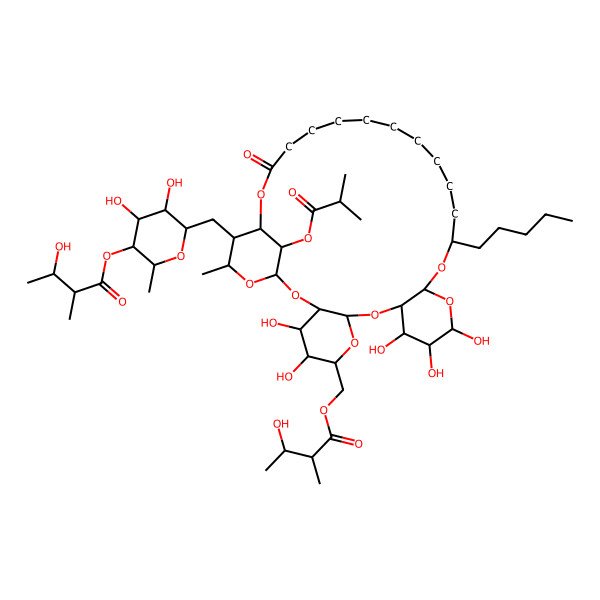 2D Structure of [(1S,3R,4S,5S,6R,8S,10R,11S,12S,13S,15R,17S,29R,30S,31S,33S)-30-[[(2S,3S,4S,5S,6R)-3,4-dihydroxy-5-[(2S,3S)-3-hydroxy-2-methylbutanoyl]oxy-6-methyloxan-2-yl]methyl]-4,5,11,12,13-pentahydroxy-31-methyl-33-(2-methylpropanoyloxy)-27-oxo-17-pentyl-2,7,9,14,16,28,32-heptaoxatetracyclo[27.3.1.03,8.010,15]tritriacontan-6-yl]methyl (2R,3S)-3-hydroxy-2-methylbutanoate