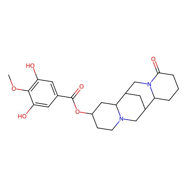 2D Structure of [(2S,4S,10R)-14-oxo-7,15-diazatetracyclo[7.7.1.02,7.010,15]heptadecan-4-yl] 3,5-dihydroxy-4-methoxybenzoate