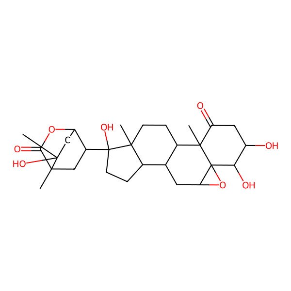 2D Structure of (1S,2R,5S,6S,7R,9R,11S,12S,15S,16S)-5,6,15-trihydroxy-15-[(1R,4R,6R,8R)-8-hydroxy-4,8-dimethyl-3-oxo-2-oxabicyclo[2.2.2]octan-6-yl]-2,16-dimethyl-8-oxapentacyclo[9.7.0.02,7.07,9.012,16]octadecan-3-one