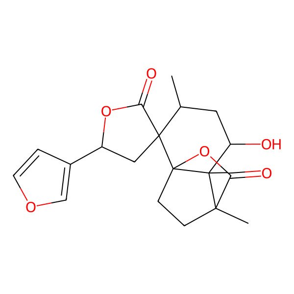 2D Structure of 5'-(Furan-3-yl)-5-hydroxy-3,6,7-trimethylspiro[9-oxatricyclo[5.2.2.01,6]undecane-2,3'-oxolane]-2',8-dione