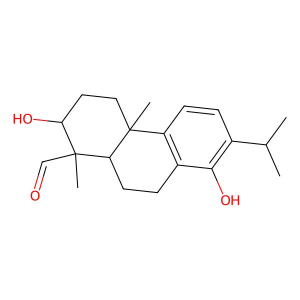 2D Structure of (1R,2S,4aS,10aR)-2,8-dihydroxy-1,4a-dimethyl-7-propan-2-yl-2,3,4,9,10,10a-hexahydrophenanthrene-1-carbaldehyde 2D Structure of (1R,2S,4aS,10aR)-2,8-dihydroxy-1,4a-dimethyl-7-propan-2-yl-2,3,4,9,10,10a-hexahydrophenanthrene-1-carbaldehyde