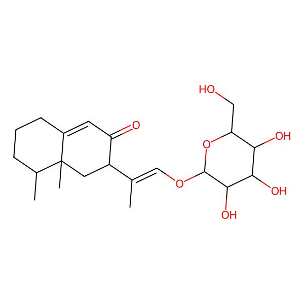 2D Structure of (3S,4aR,5S)-4a,5-dimethyl-3-[1-[(2R,3R,4S,5S,6R)-3,4,5-trihydroxy-6-(hydroxymethyl)oxan-2-yl]oxyprop-1-en-2-yl]-3,4,5,6,7,8-hexahydronaphthalen-2-one