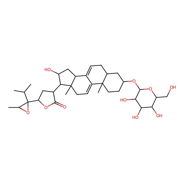 2D Structure of 3-[16-hydroxy-10,13-dimethyl-3-[3,4,5-trihydroxy-6-(hydroxymethyl)oxan-2-yl]oxy-2,3,4,5,6,12,14,15,16,17-decahydro-1H-cyclopenta[a]phenanthren-17-yl]-5-(3-methyl-2-propan-2-yloxiran-2-yl)oxolan-2-one