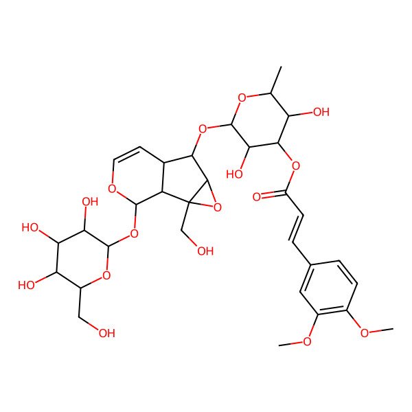 2D Structure of [3,5-Dihydroxy-2-[[2-(hydroxymethyl)-10-[3,4,5-trihydroxy-6-(hydroxymethyl)oxan-2-yl]oxy-3,9-dioxatricyclo[4.4.0.02,4]dec-7-en-5-yl]oxy]-6-methyloxan-4-yl] 3-(3,4-dimethoxyphenyl)prop-2-enoate