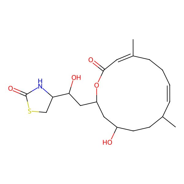 2D Structure of 4-[1-Hydroxy-2-(4-hydroxy-7,12-dimethyl-14-oxo-1-oxacyclotetradeca-8,12-dien-2-yl)ethyl]-1,3-thiazolidin-2-one