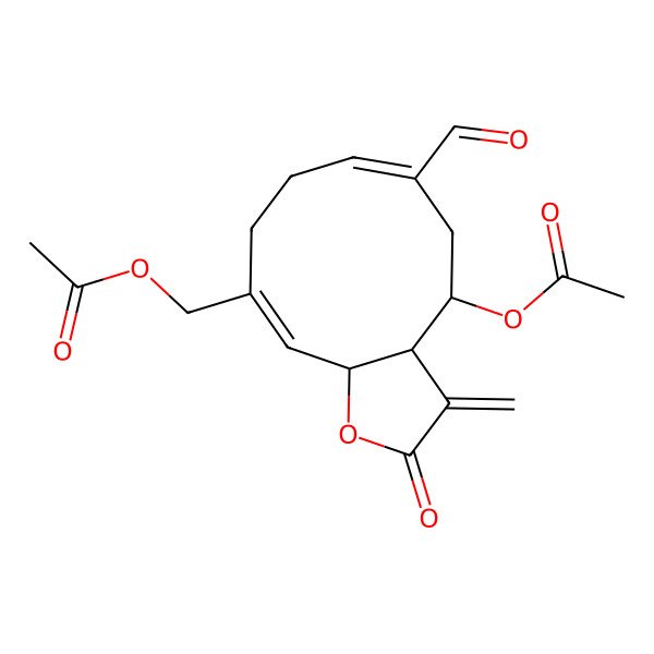 2D Structure of (4-Acetyloxy-6-formyl-3-methylidene-2-oxo-3a,4,5,8,9,11a-hexahydrocyclodeca[b]furan-10-yl)methyl acetate