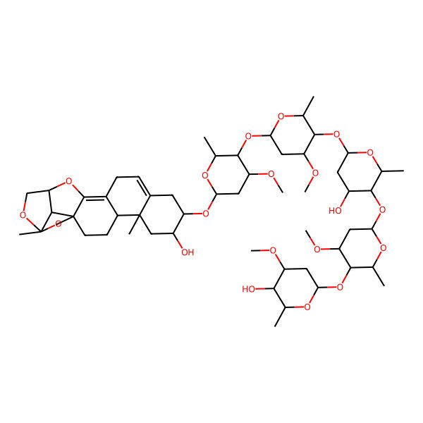 2D Structure of 8-[5-[5-[4-Hydroxy-5-[5-(5-hydroxy-4-methoxy-6-methyloxan-2-yl)oxy-4-methoxy-6-methyloxan-2-yl]oxy-6-methyloxan-2-yl]oxy-4-methoxy-6-methyloxan-2-yl]oxy-4-methoxy-6-methyloxan-2-yl]oxy-5,19-dimethyl-15,18,20-trioxahexacyclo[14.5.1.01,14.04,13.05,10.019,22]docosa-10,13-dien-7-ol