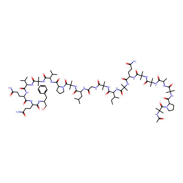 2D Structure of Ac-Aib-DL-Pro-Aib-DL-Ala-Aib-Aib-DL-Gln-Aib-DL-xiIle-Aib-Gly-DL-Leu-Aib-DL-Pro-DL-Val-Aib-DL-Val-DL-Gln-DL-Gln-DL-Phe-ol