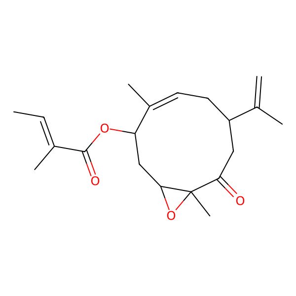 2D Structure of [(1R,3S,4E,7S,10R)-4,10-dimethyl-9-oxo-7-prop-1-en-2-yl-11-oxabicyclo[8.1.0]undec-4-en-3-yl] (Z)-2-methylbut-2-enoate