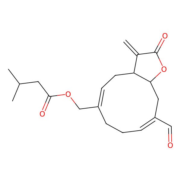 2D Structure of (10-Formyl-3-methylidene-2-oxo-3a,4,7,8,11,11a-hexahydrocyclodeca[b]furan-6-yl)methyl 3-methylbutanoate