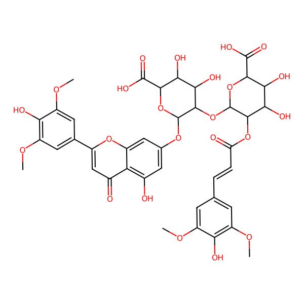 2D Structure of (2S,3S,4S,5R,6S)-5-[(2R,3R,4S,5S,6S)-6-carboxy-4,5-dihydroxy-3-[(E)-3-(4-hydroxy-3,5-dimethoxyphenyl)prop-2-enoyl]oxyoxan-2-yl]oxy-3,4-dihydroxy-6-[5-hydroxy-2-(4-hydroxy-3,5-dimethoxyphenyl)-4-oxochromen-7-yl]oxyoxane-2-carboxylic acid