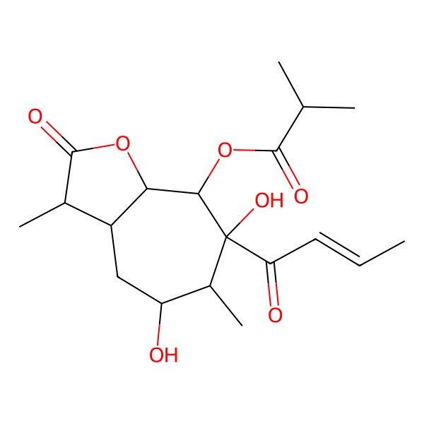 2D Structure of [(3R,3aS,5R,6S,7S,8S,8aR)-7-[(E)-but-2-enoyl]-5,7-dihydroxy-3,6-dimethyl-2-oxo-3a,4,5,6,8,8a-hexahydro-3H-cyclohepta[b]furan-8-yl] 2-methylpropanoate