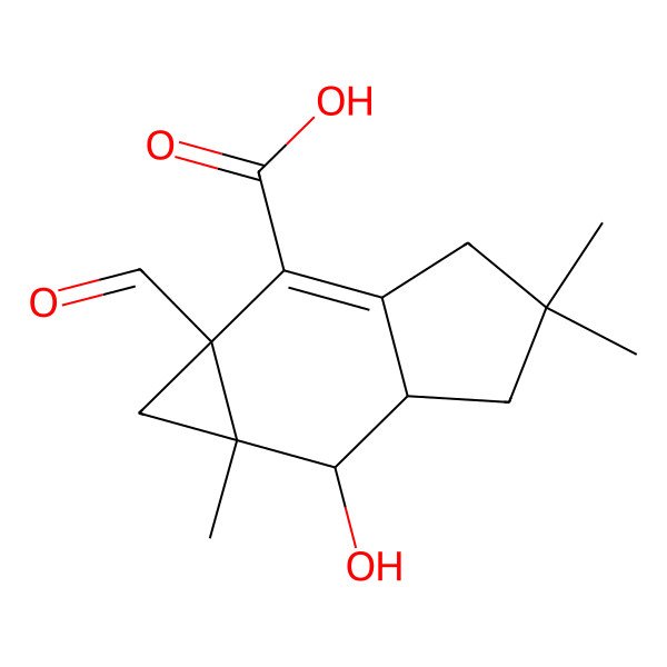 2D Structure of (1aR,5aR,6S,6aR)-1a-formyl-6-hydroxy-4,4,6a-trimethyl-3,5,5a,6-tetrahydro-1H-cyclopropa[f]indene-2-carboxylic acid