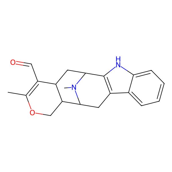 2D Structure of (1S,12S,13R,18R)-16,20-dimethyl-15-oxa-3,20-diazapentacyclo[10.7.1.02,10.04,9.013,18]icosa-2(10),4,6,8,16-pentaene-17-carbaldehyde