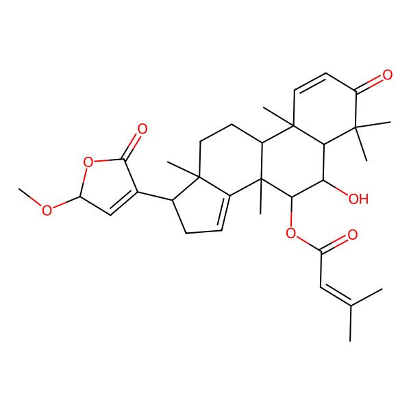 2D Structure of [6-hydroxy-17-(2-methoxy-5-oxo-2H-furan-4-yl)-4,4,8,10,13-pentamethyl-3-oxo-5,6,7,9,11,12,16,17-octahydrocyclopenta[a]phenanthren-7-yl] 3-methylbut-2-enoate