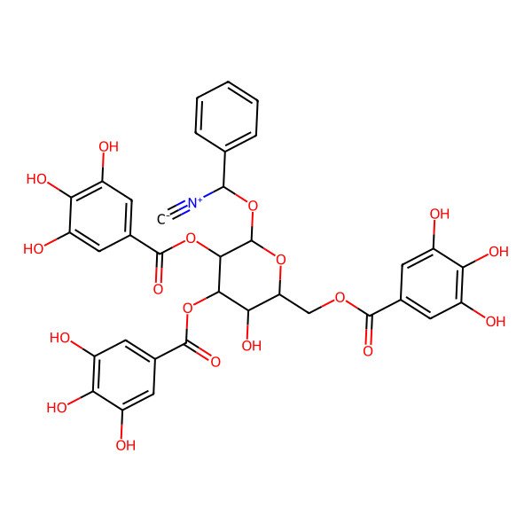 2D Structure of [(2R,3R,4S,5R,6S)-3-hydroxy-6-[(R)-isocyano(phenyl)methoxy]-4,5-bis[(3,4,5-trihydroxybenzoyl)oxy]oxan-2-yl]methyl 3,4,5-trihydroxybenzoate