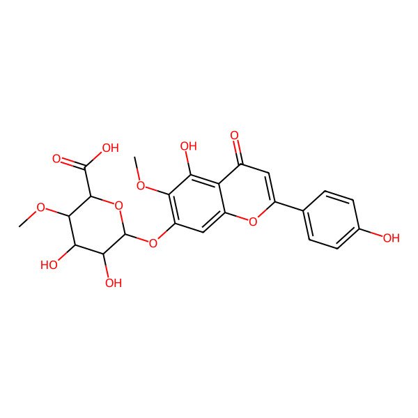 2D Structure of 4,5-Dihydroxy-6-[5-hydroxy-2-(4-hydroxyphenyl)-6-methoxy-4-oxochromen-7-yl]oxy-3-methoxyoxane-2-carboxylic acid