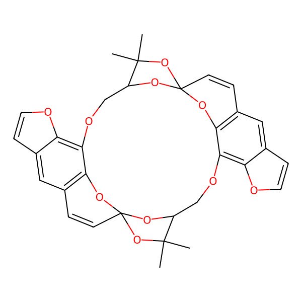 2D Structure of (1R,4R,17S,20R)-3,3,19,19-tetramethyl-2,6,9,16,18,22,25,33,35,38-decaoxanonacyclo[21.9.2.214,17.11,4.117,20.07,15.08,12.024,28.030,34]octatriaconta-7,10,12,14,23,26,28,30(34),31,36-decaene