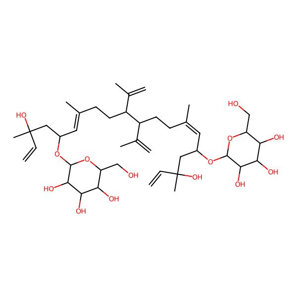 2D Structure of (2R,3R,4S,5S,6R)-2-[(3S,5S,6E,10R,11R,14E,16S,18S)-3,18-dihydroxy-3,7,14,18-tetramethyl-10,11-bis(prop-1-en-2-yl)-16-[(2R,3R,4S,5S,6R)-3,4,5-trihydroxy-6-(hydroxymethyl)oxan-2-yl]oxyicosa-1,6,14,19-tetraen-5-yl]oxy-6-(hydroxymethyl)oxane-3,4,5-triol