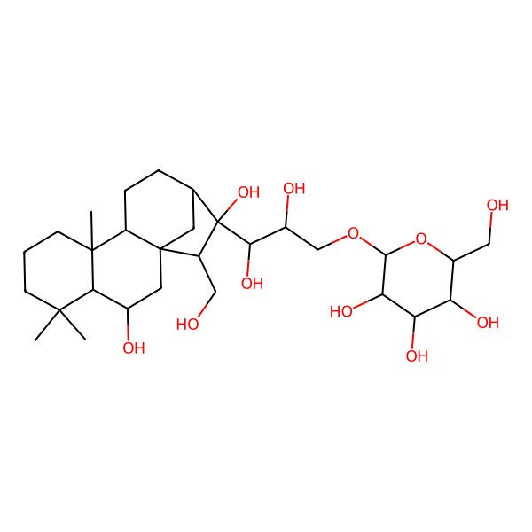 2D Structure of 2-[3-[3,14-Dihydroxy-15-(hydroxymethyl)-5,5,9-trimethyl-14-tetracyclo[11.2.1.01,10.04,9]hexadecanyl]-2,3-dihydroxypropoxy]-6-(hydroxymethyl)oxane-3,4,5-triol