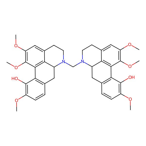 2D Structure of (6aS)-6-[[(6aS)-11-hydroxy-1,2,10-trimethoxy-5,6,6a,7-tetrahydro-4H-dibenzo[de,g]quinolin-6-yl]methyl]-1,2,10-trimethoxy-5,6,6a,7-tetrahydro-4H-dibenzo[de,g]quinolin-11-ol