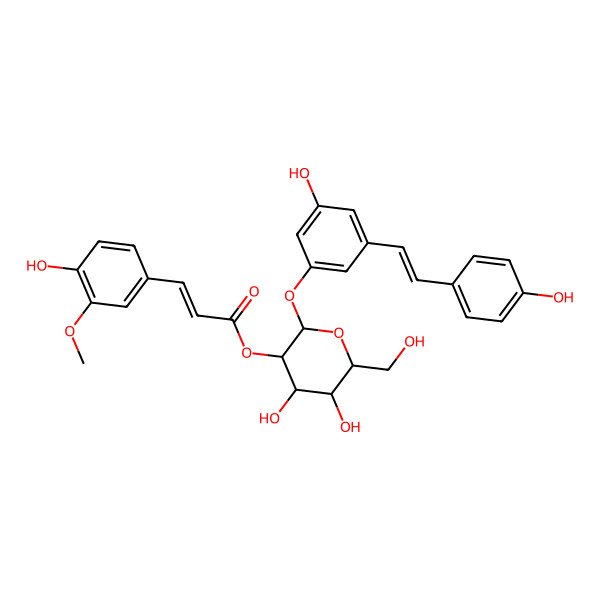2D Structure of [(2S,3R,4S,5S,6R)-4,5-dihydroxy-2-[3-hydroxy-5-[(E)-2-(4-hydroxyphenyl)ethenyl]phenoxy]-6-(hydroxymethyl)oxan-3-yl] (E)-3-(4-hydroxy-3-methoxyphenyl)prop-2-enoate