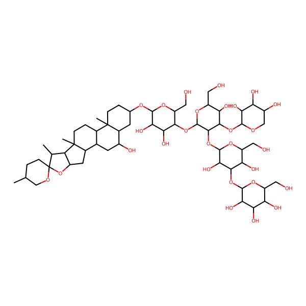 2D Structure of beta-D-Galactopyranoside, (3beta,5alpha,6beta,25R)-6-hydroxyspirostan-3-yl O-beta-D-glucopyranosyl-(1-->3)-O-beta-D-glucopyranosyl-(1-->2)-O-[beta-D-xylopyranosyl-(1-->3)]-O-beta-D-glucopyranosyl-(1-->4)-