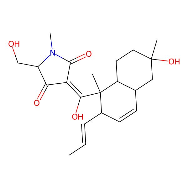 2D Structure of 3-[Hydroxy-(6-hydroxy-1,6-dimethyl-2-prop-1-enyl-2,4a,5,7,8,8a-hexahydronaphthalen-1-yl)methylidene]-5-(hydroxymethyl)-1-methylpyrrolidine-2,4-dione