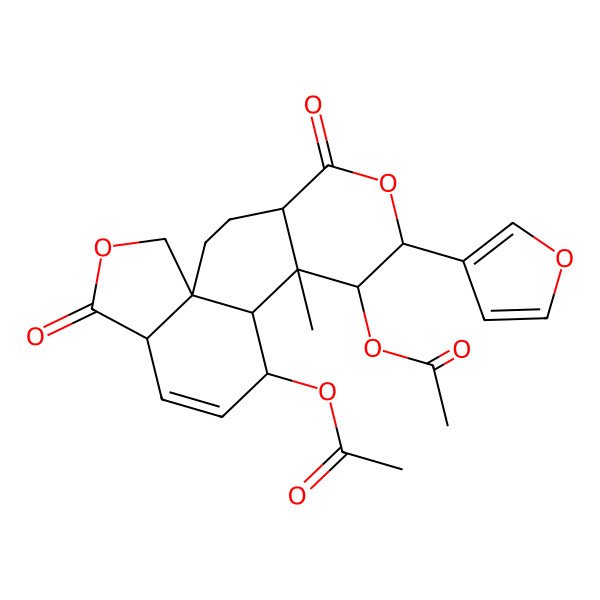 2D Structure of [(1S,4S,7S,8R,9R,10S,11R,14R)-8-acetyloxy-7-(furan-3-yl)-9-methyl-5,15-dioxo-6,16-dioxatetracyclo[8.7.0.01,14.04,9]heptadec-12-en-11-yl] acetate