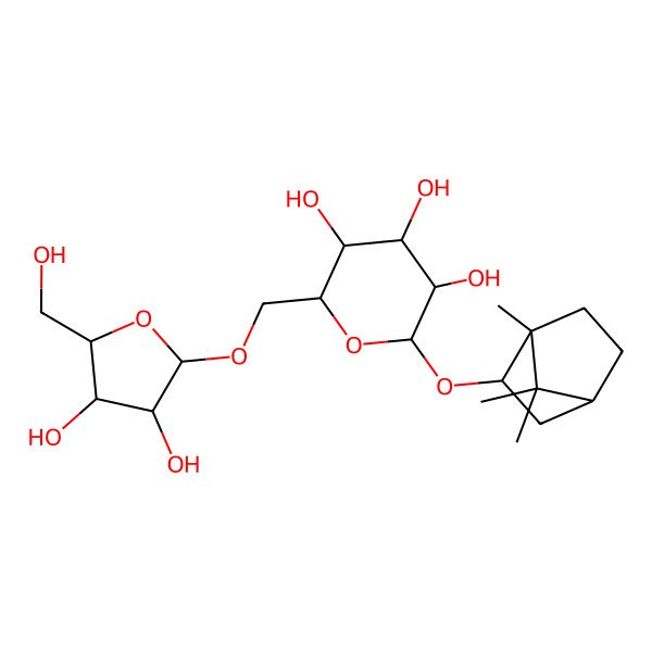 2D Structure of 2-[[3,4-Dihydroxy-5-(hydroxymethyl)oxolan-2-yl]oxymethyl]-6-[(1,7,7-trimethyl-2-bicyclo[2.2.1]heptanyl)oxy]oxane-3,4,5-triol