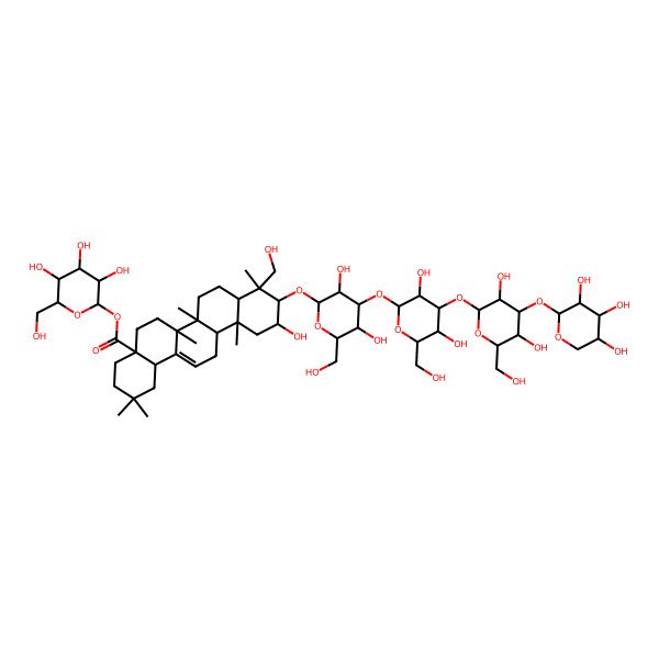 2D Structure of [(2S,3R,4S,5S,6R)-3,4,5-trihydroxy-6-(hydroxymethyl)oxan-2-yl] (4aS,6aR,6aS,6bR,8aR,9R,10R,11S,12aR,14bS)-10-[(2R,3R,4S,5R,6R)-4-[(2S,3R,4S,5S,6R)-4-[(2S,3R,4S,5S,6R)-3,5-dihydroxy-6-(hydroxymethyl)-4-[(2S,3R,4S,5R)-3,4,5-trihydroxyoxan-2-yl]oxyoxan-2-yl]oxy-3,5-dihydroxy-6-(hydroxymethyl)oxan-2-yl]oxy-3,5-dihydroxy-6-(hydroxymethyl)oxan-2-yl]oxy-11-hydroxy-9-(hydroxymethyl)-2,2,6a,6b,9,12a-hexamethyl-1,3,4,5,6,6a,7,8,8a,10,11,12,13,14b-tetradecahydropicene-4a-carboxylate