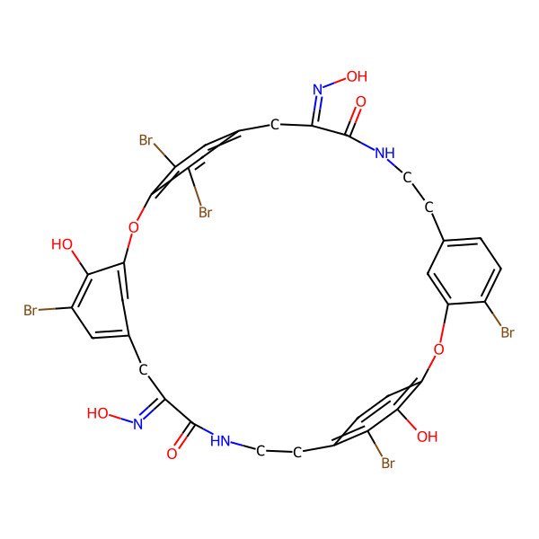 2D Structure of 4,16,21,31,36-Pentabromo-20,32-dihydroxy-12,25-bis(hydroxyimino)-2,18-dioxa-10,27-diazapentacyclo[28.2.2.214,17.13,7.119,23]octatriaconta-1(32),3,5,7(38),14,16,19,21,23(35),30,33,36-dodecaene-11,26-dione