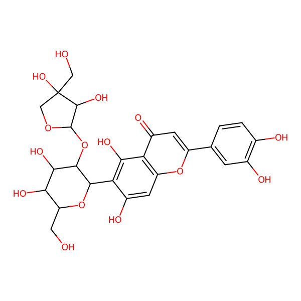 2D Structure of 6-[(2S,3R,4S,5S,6S)-3-[(2S,3S,4R)-3,4-dihydroxy-4-(hydroxymethyl)oxolan-2-yl]oxy-4,5-dihydroxy-6-(hydroxymethyl)oxan-2-yl]-2-(3,4-dihydroxyphenyl)-5,7-dihydroxychromen-4-one