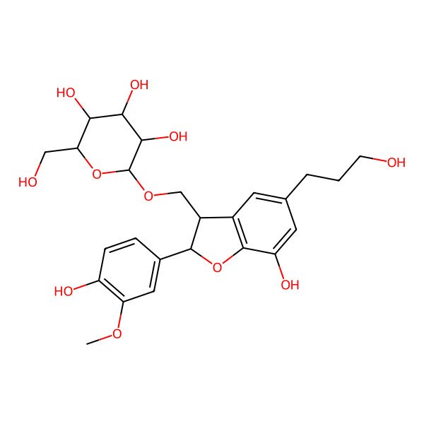 2D Structure of (2R,3R,4S,5S,6R)-2-[[(2R,3R)-7-hydroxy-2-(4-hydroxy-3-methoxyphenyl)-5-(3-hydroxypropyl)-2,3-dihydro-1-benzofuran-3-yl]methoxy]-6-(hydroxymethyl)oxane-3,4,5-triol