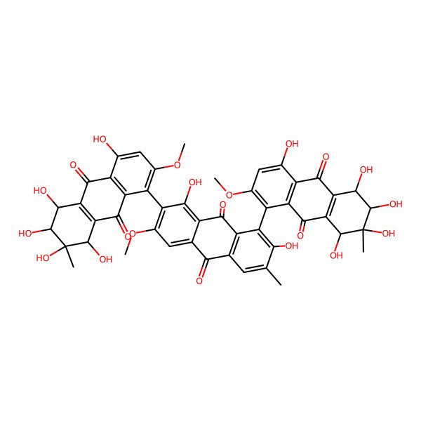 2D Structure of 1,7-dihydroxy-3-methoxy-6-methyl-2,8-bis(4,5,6,7,8-pentahydroxy-2-methoxy-7-methyl-9,10-dioxo-6,8-dihydro-5H-anthracen-1-yl)anthracene-9,10-dione