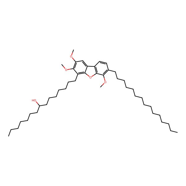 2D Structure of (8R)-1-(2,3,6-trimethoxy-7-pentadecyldibenzofuran-4-yl)pentadecan-8-ol 2D Structure of (8R)-1-(2,3,6-trimethoxy-7-pentadecyldibenzofuran-4-yl)pentadecan-8-ol