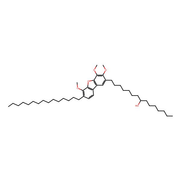 2D Structure of (8R)-1-(3,4,6-trimethoxy-7-pentadecyldibenzofuran-2-yl)pentadecan-8-ol 2D Structure of (8R)-1-(3,4,6-trimethoxy-7-pentadecyldibenzofuran-2-yl)pentadecan-8-ol