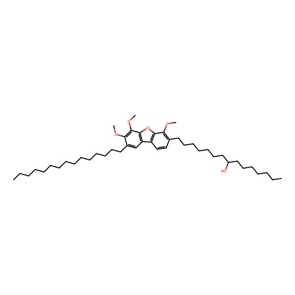 2D Structure of (8R)-1-(4,6,7-trimethoxy-8-pentadecyldibenzofuran-3-yl)pentadecan-8-ol 2D Structure of (8R)-1-(4,6,7-trimethoxy-8-pentadecyldibenzofuran-3-yl)pentadecan-8-ol