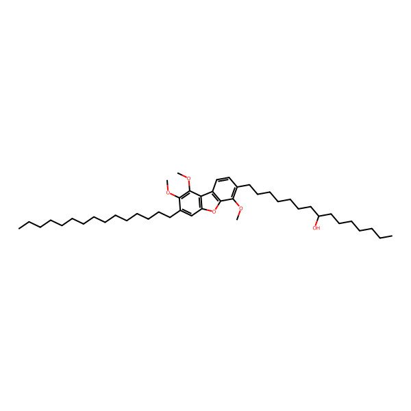 2D Structure of (8R)-1-(4,8,9-trimethoxy-7-pentadecyldibenzofuran-3-yl)pentadecan-8-ol 2D Structure of (8R)-1-(4,8,9-trimethoxy-7-pentadecyldibenzofuran-3-yl)pentadecan-8-ol