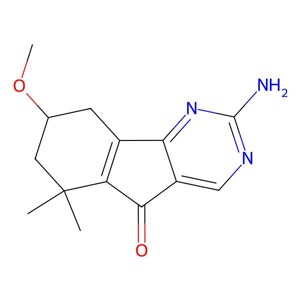 2D Structure of (8R)-2-amino-8-methoxy-6,6-dimethyl-8,9-dihydro-7H-indeno[1,2-d]pyrimidin-5-one